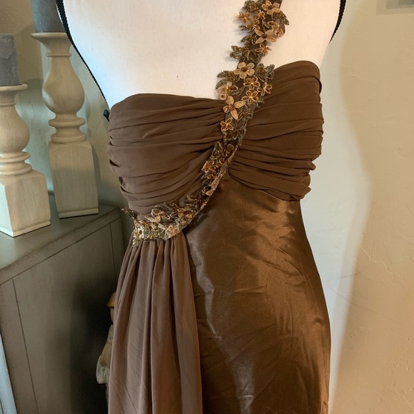 J. Crew Brown Evening Gown One Shoulder - Picture 2 of 5